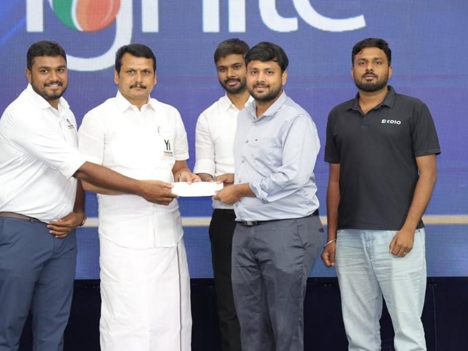 Photo from EDIO's Best Tech Startup award at Karur's first Startup Conclave, 2025.
